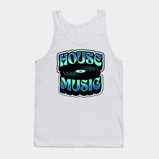 HOUSE MUSIC  - Groovy Vinyl  (Teal/Blue) Tank Top